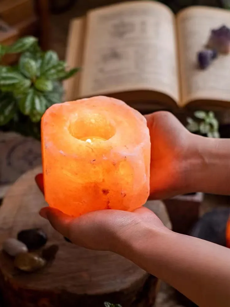 Natural Rose Mineral Salt Candle Holder Salt Lamp for Table Decorations