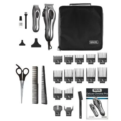 New - Wahl Deluxe Chrome Pro Complete Men's Haircut Kit with  Finishing Trimmer & Soft Storage Case - 79650-1301