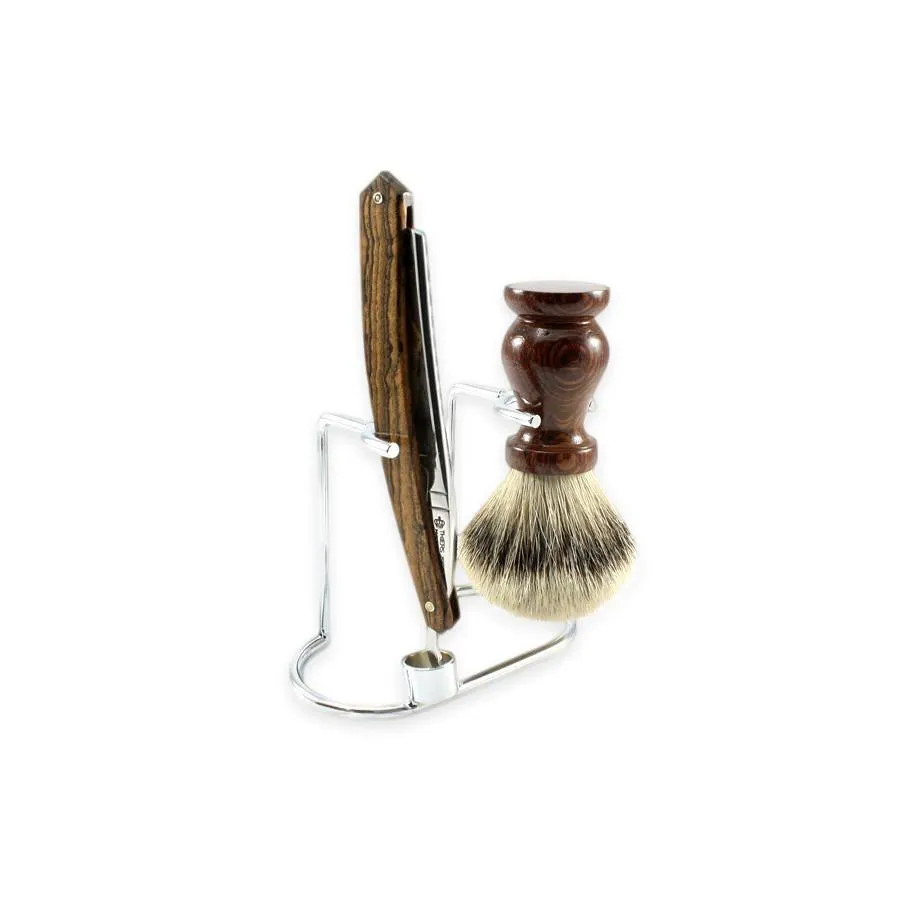 Nickel-Plated Stand for Straight Razor & Shaving Brush