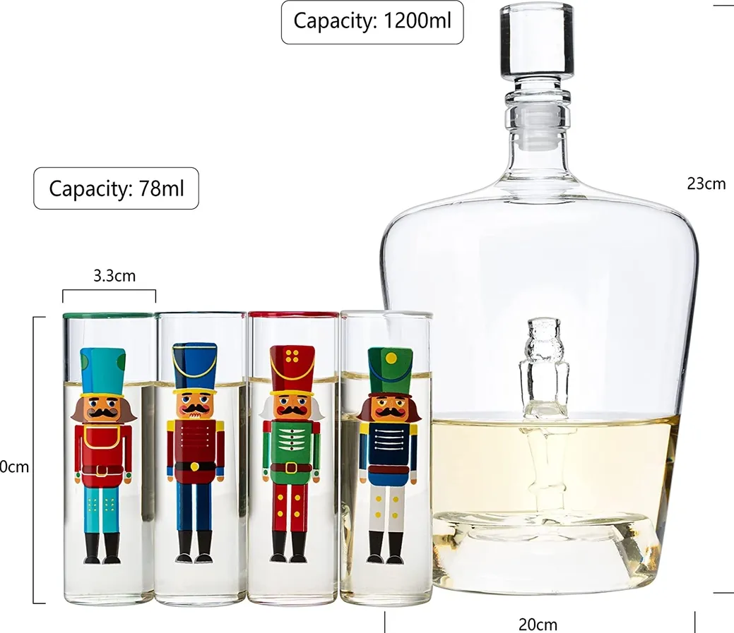 Nutcracker Glasses, Set of 4 - Nutcrackers Theme Decanter by The Wine Savant