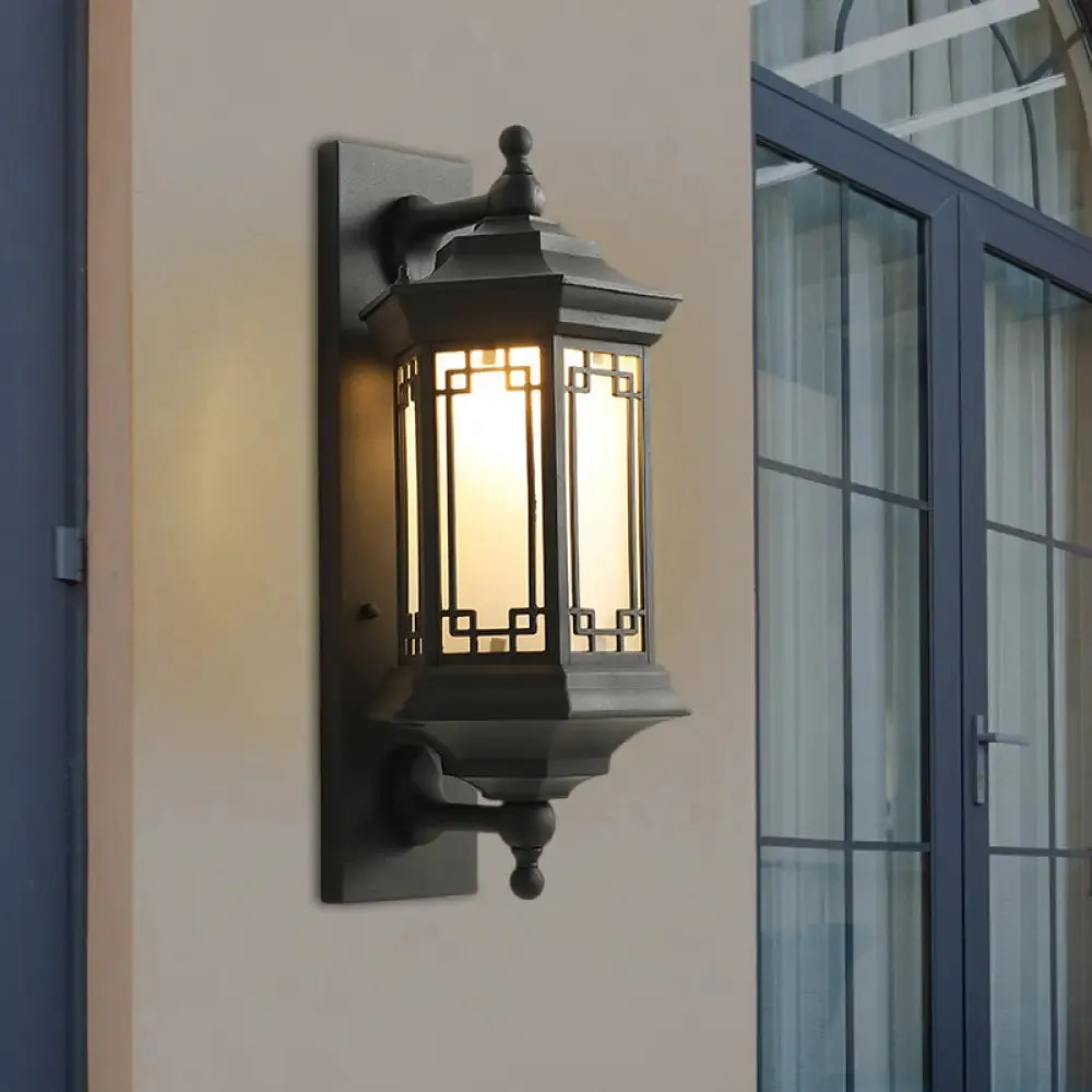 Opaline Glass Black Wall Lantern - Classic Single Head Flush Wall Sconce