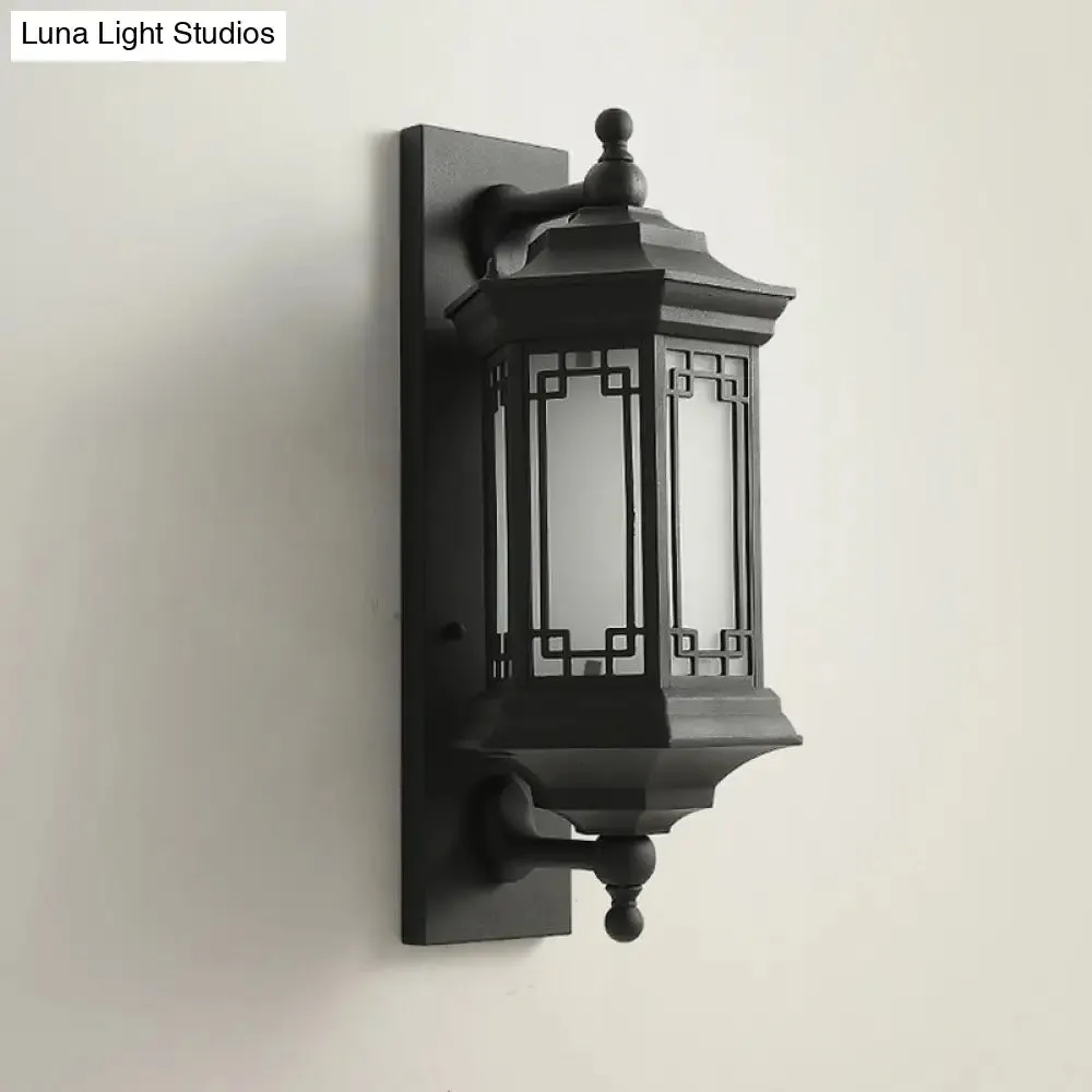 Opaline Glass Black Wall Lantern - Classic Single Head Flush Wall Sconce