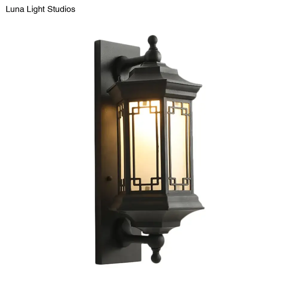 Opaline Glass Black Wall Lantern - Classic Single Head Flush Wall Sconce