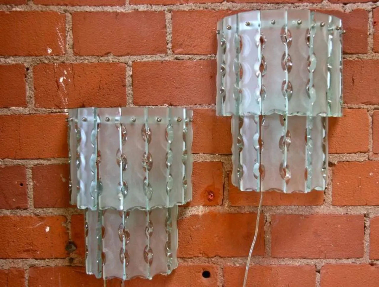 Pair of Italian Beveled Glass Sconces by Cristal Art