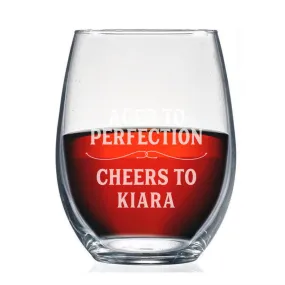 Personalized Aged To Perfection Birthday Stemless Wine Glass