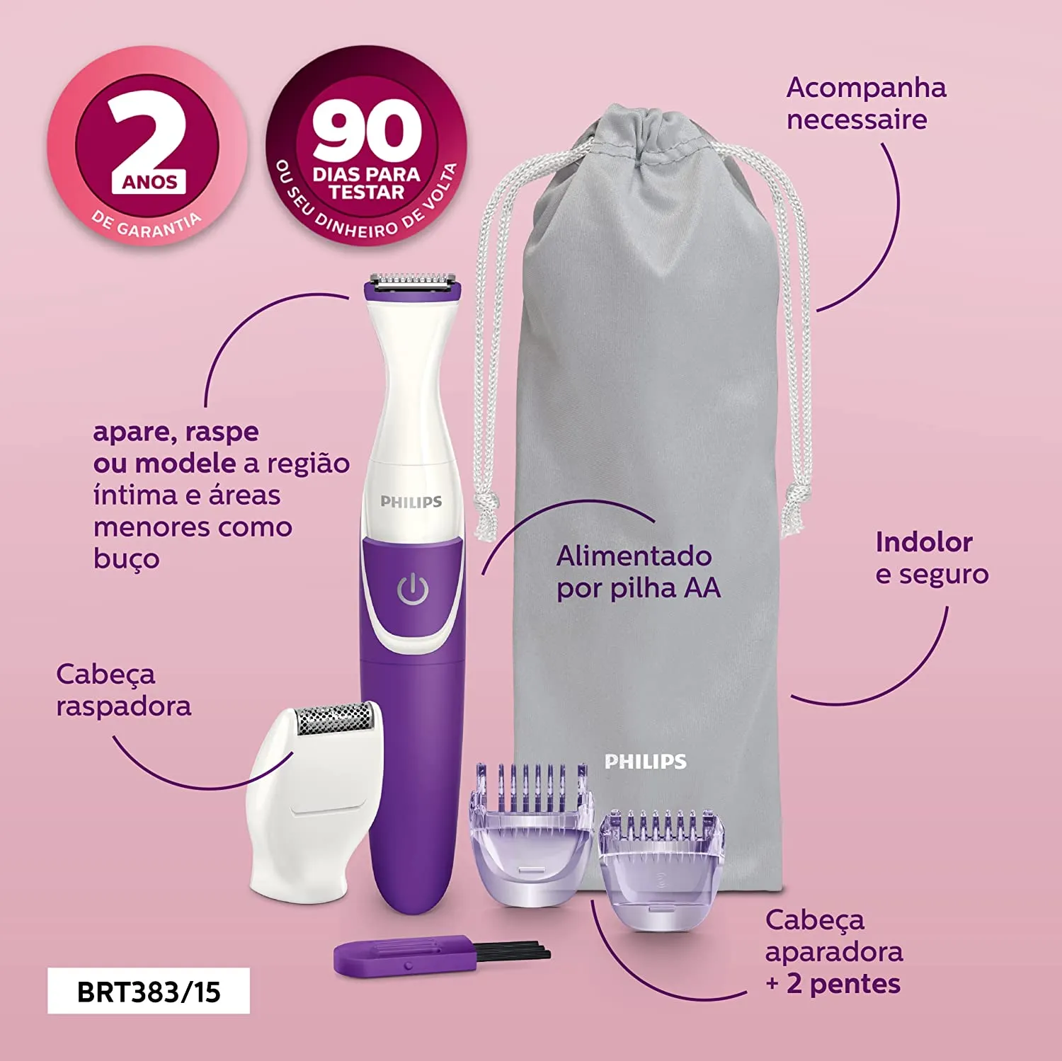 PHILIPS BRT383/15 Trimmer 45 min Runtime 3 Length Settings  (Purple, White