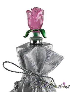 Pink Rose Glass Wine Bottle Stopper