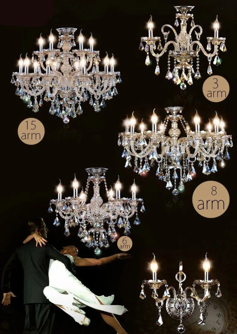 Premium Vintage LED Candle Light Crystal Gold Hanging Chandeliers