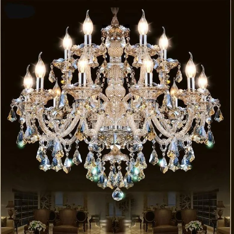 Premium Vintage LED Candle Light Crystal Gold Hanging Chandeliers