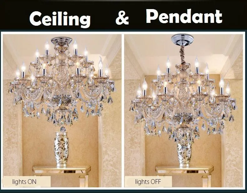 Premium Vintage LED Candle Light Crystal Gold Hanging Chandeliers