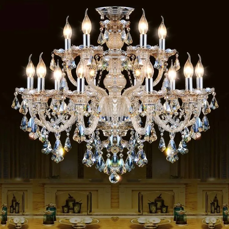 Premium Vintage LED Candle Light Crystal Gold Hanging Chandeliers