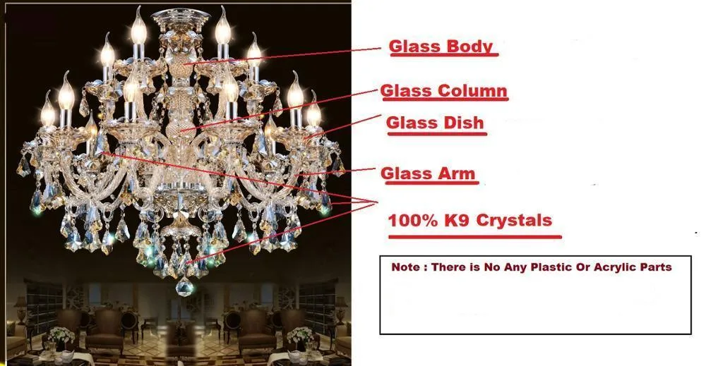 Premium Vintage LED Candle Light Crystal Gold Hanging Chandeliers