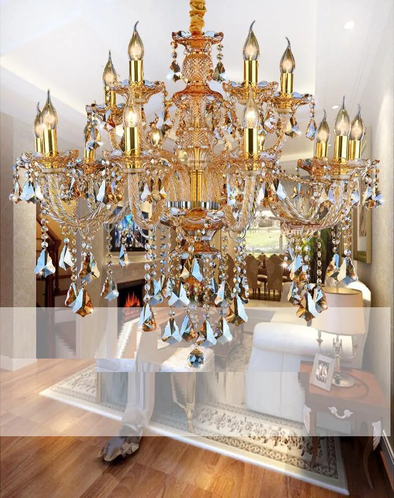 Premium Vintage LED Candle Light Crystal Gold Hanging Chandeliers