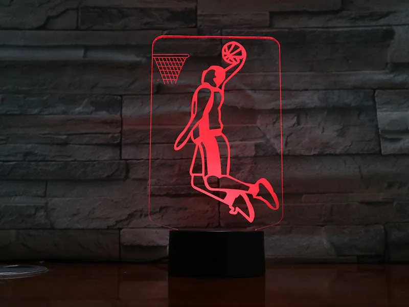 Promotion-Basketball dunk 3D lamp -1/3/7/16 colors lamp base in night