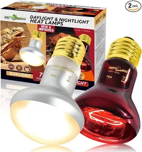 REPTIZOO 75W Reptile Heat Lamp Bulb 2PCS Combo Pack Includes Nightlight Infrared Heat Emitter and UVA Daylight Heating Lamp