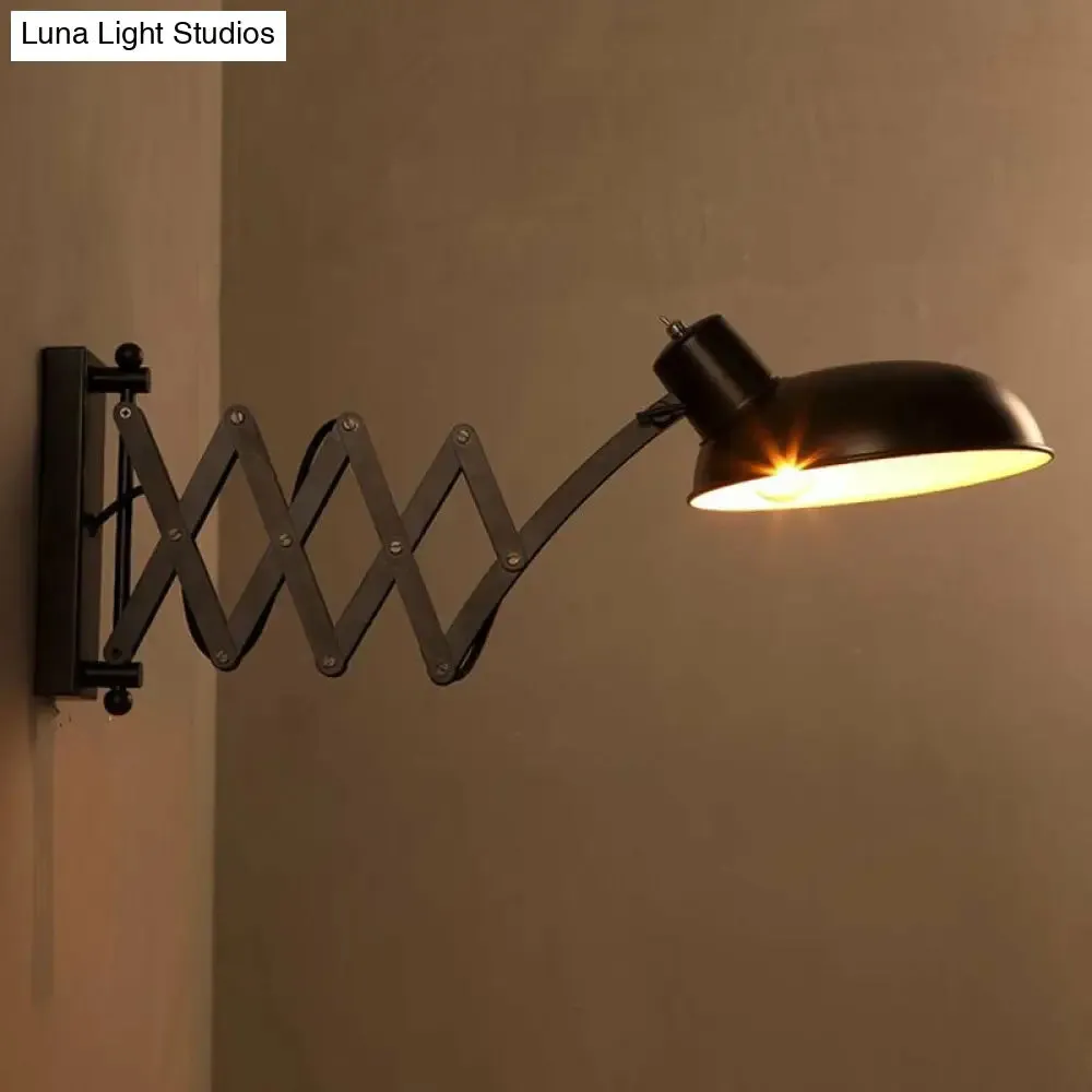 Retro Black Iron Wall Mounted Reading Lamp with Stretch Arm and Bowl Shade - 1-Bulb, Ideal for Dorm Rooms