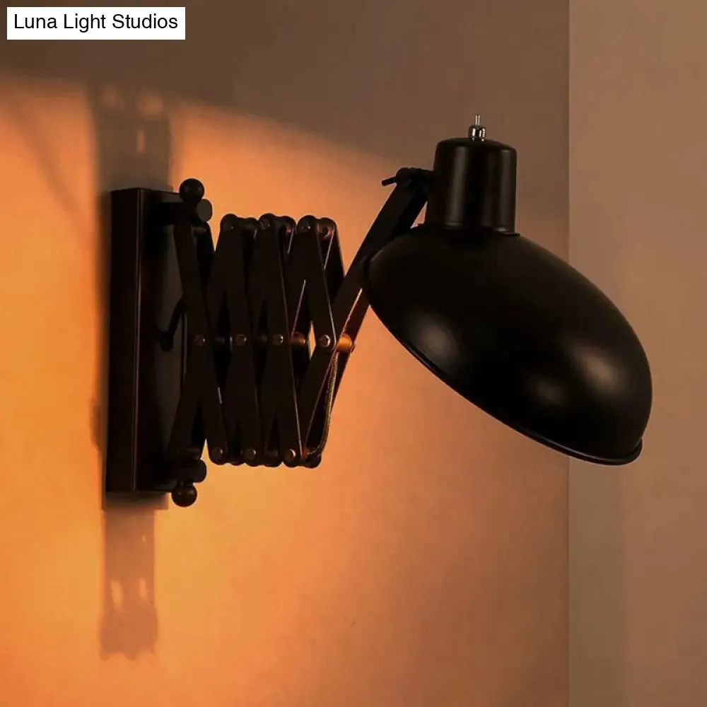 Retro Black Iron Wall Mounted Reading Lamp with Stretch Arm and Bowl Shade - 1-Bulb, Ideal for Dorm Rooms