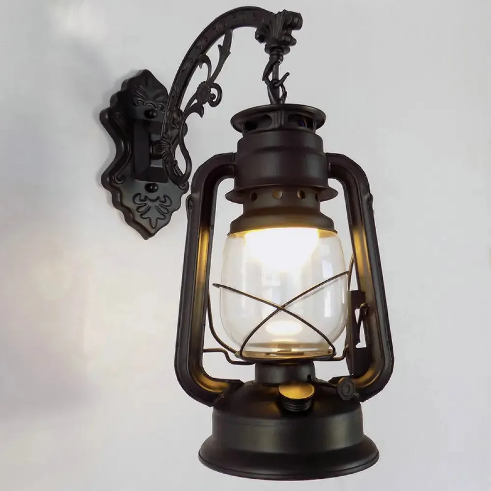 Retro Lantern Style Iron Wall Light - 1-Light Corridor Kerosene Fixture