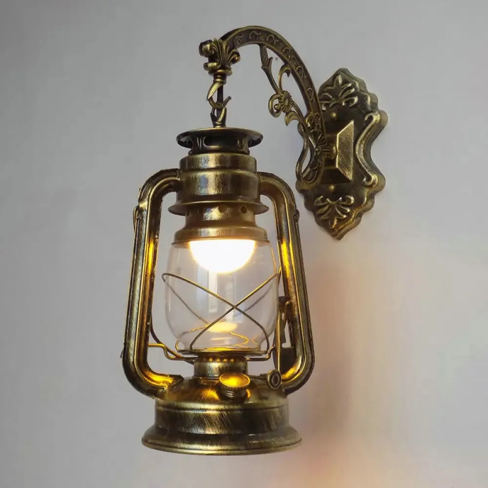 Retro Lantern Style Iron Wall Light - 1-Light Corridor Kerosene Fixture