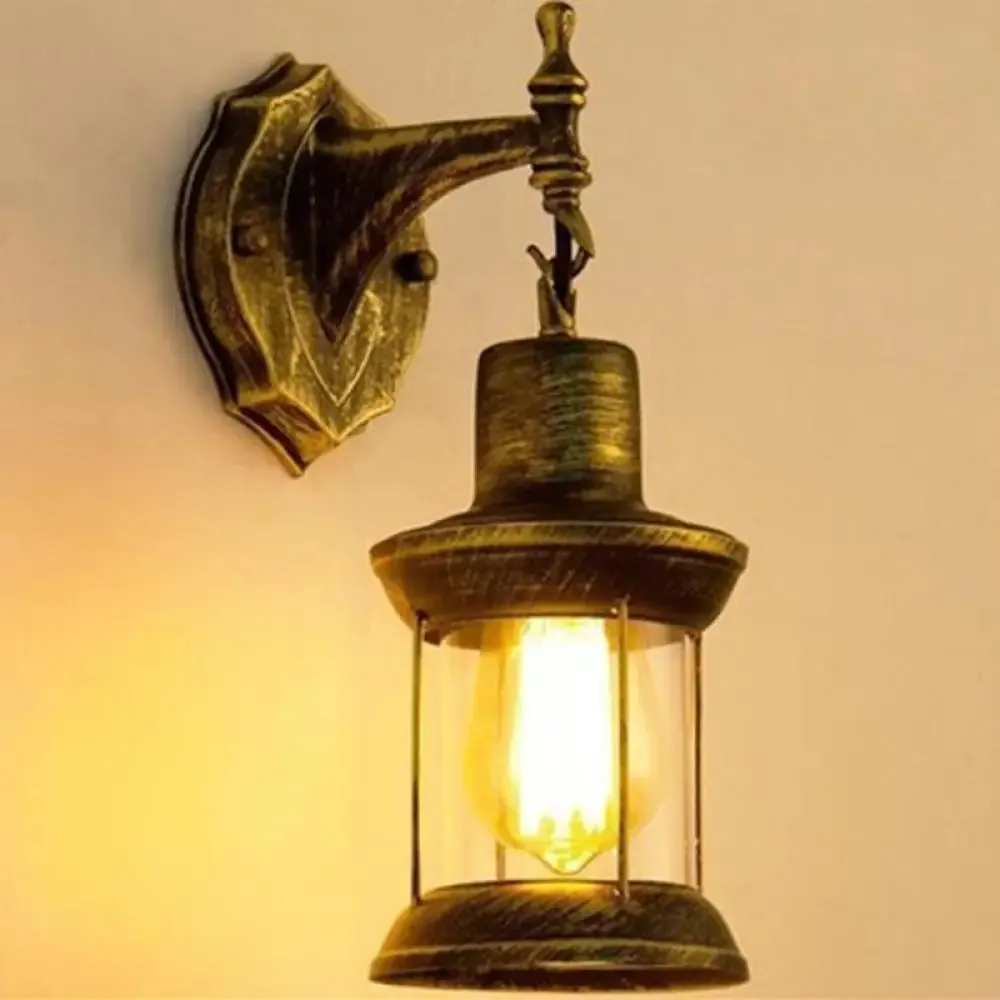 Retro Lantern Style Iron Wall Light - 1-Light Corridor Kerosene Fixture