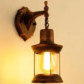 Retro Lantern Style Iron Wall Light - 1-Light Corridor Kerosene Fixture