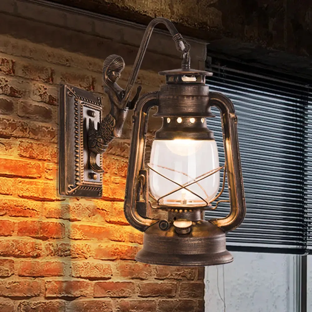 Retro Lantern Style Iron Wall Light - 1-Light Corridor Kerosene Fixture