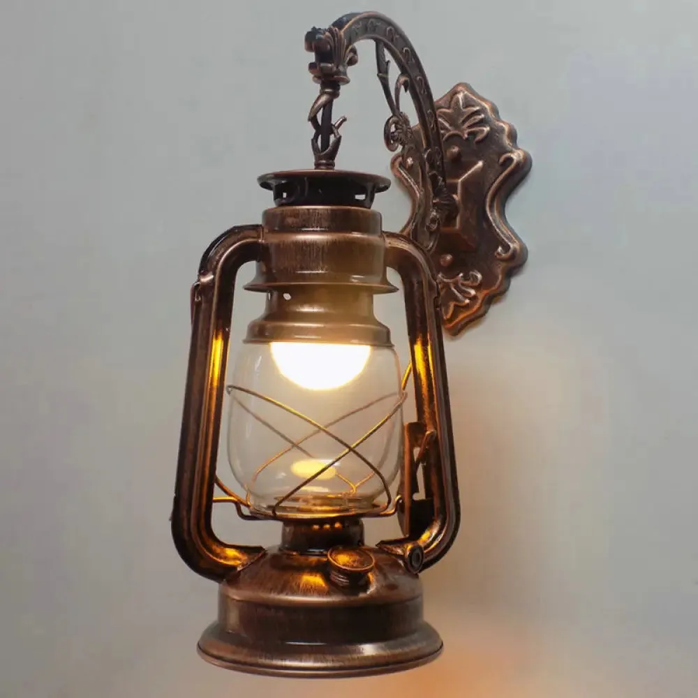 Retro Lantern Style Iron Wall Light - 1-Light Corridor Kerosene Fixture