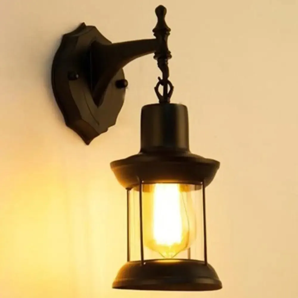 Retro Lantern Style Iron Wall Light - 1-Light Corridor Kerosene Fixture