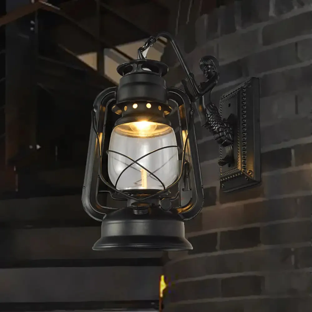 Retro Lantern Style Iron Wall Light - 1-Light Corridor Kerosene Fixture