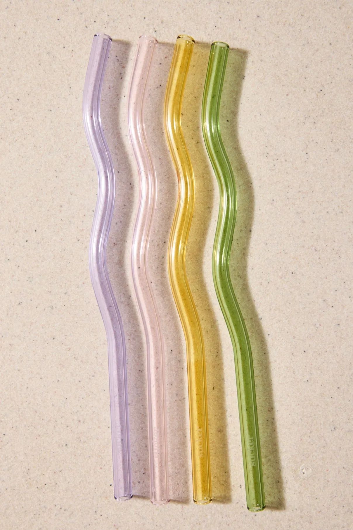 Reusable Glass Multi Colour Wavy Drinking Straws