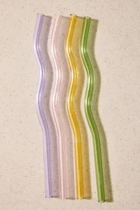 Reusable Glass Multi Colour Wavy Drinking Straws