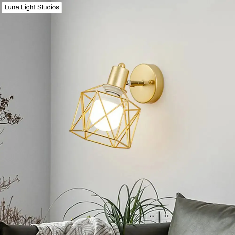 Rotatable Antique Gold Hexagonal Wall Mount Light Fixture