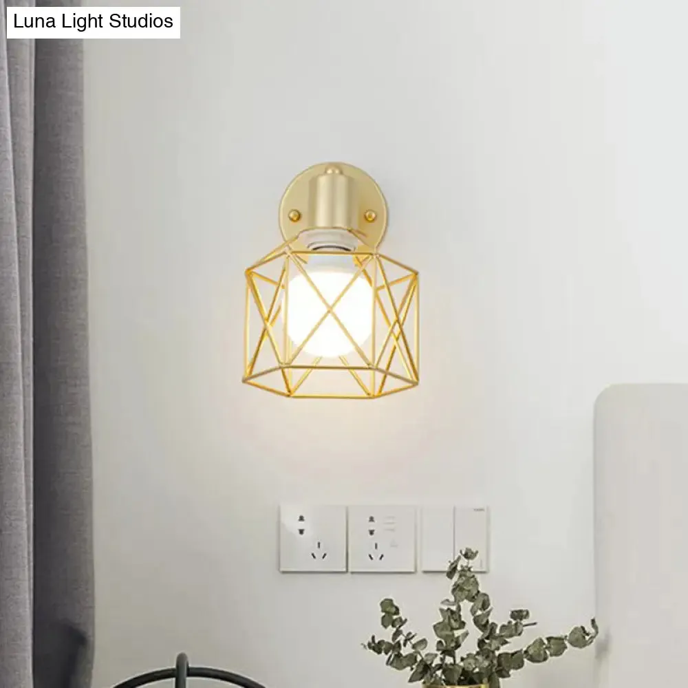 Rotatable Antique Gold Hexagonal Wall Mount Light Fixture