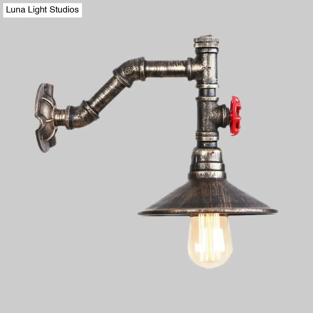 Rustic Antique Bronze Conical Wall Mount Fixture - Plumbing Pipe Design - 1 Bulb Wall Lighting