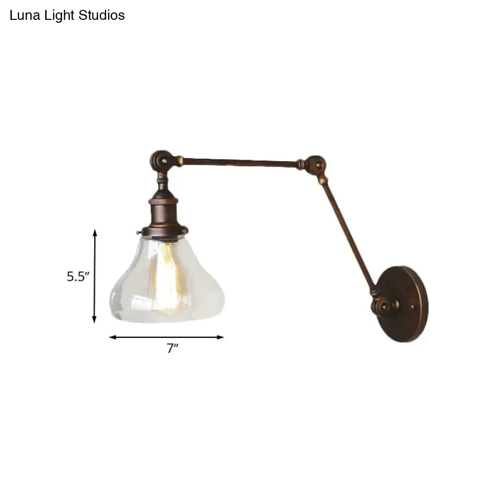 Rustic Copper Wall Sconce with Antique 1 Light and Clear Glass Pear Shade for Living Room Lighting