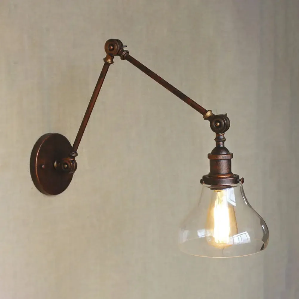 Rustic Copper Wall Sconce with Antique 1 Light and Clear Glass Pear Shade for Living Room Lighting