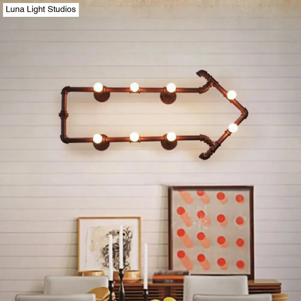 Rustic Metal Arrow Shaped 8-Bulb Wall Lamp - Industrial Sconce Light for Bedroom