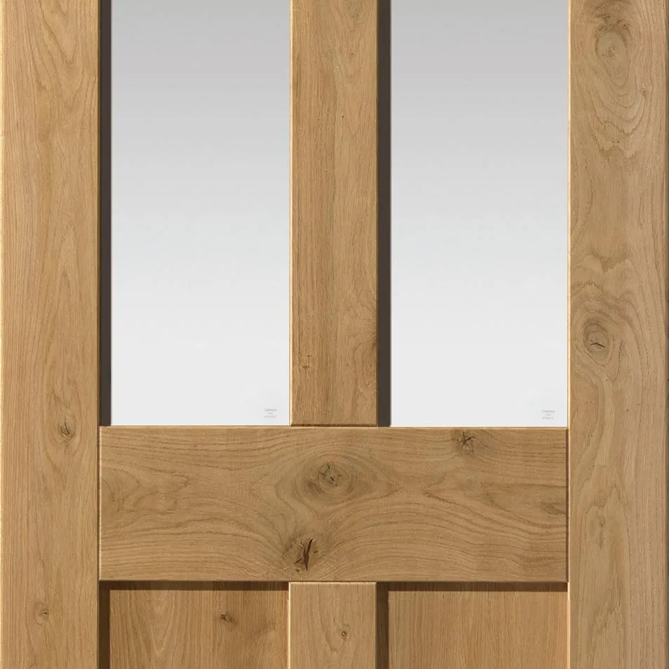 Rustic Oak Shaker 2 Panel 2 Pane Absolute Evokit Pocket Door - Prefinished - Clear Glass