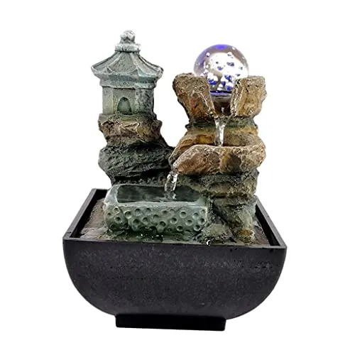 SAZ DEKOR Water Fountain with LED Lights Desktop Fountain Home Decor Ornament Style 2