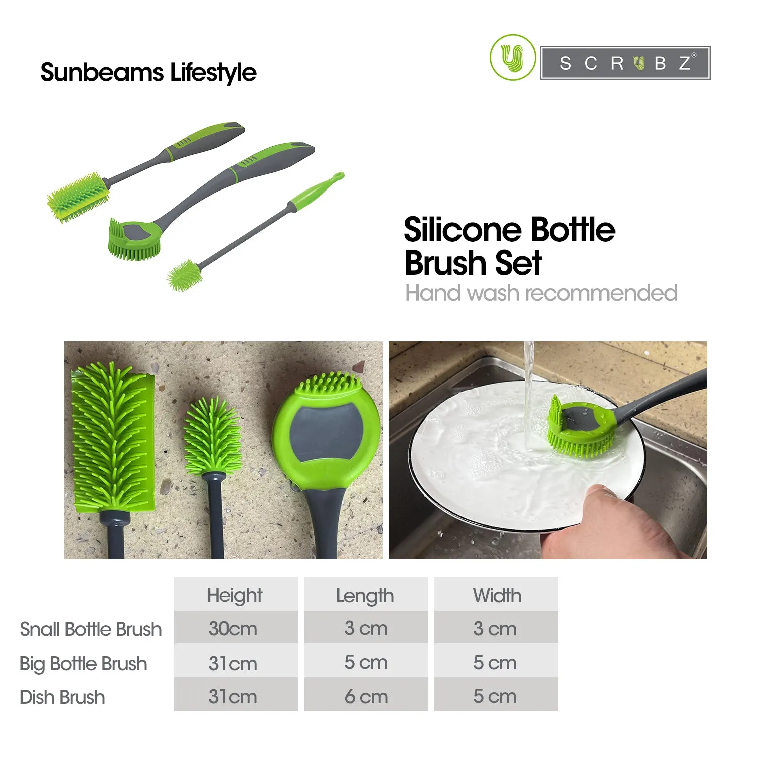 SCRUBZ Silicone Brush Set for Bottle & Dish