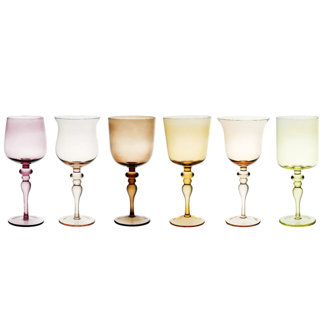 Set of 6 Goblet Wine Glasses - Amber