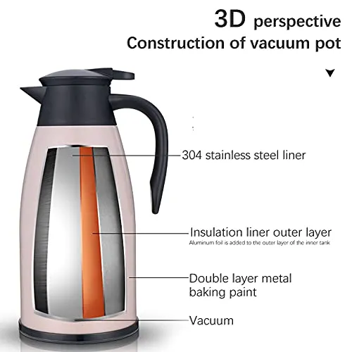 Stainless Steel Insulation Bottle Double Walled Vacuum Flask 2L Keep Heat Cold for Beverage Tea Coffee Water