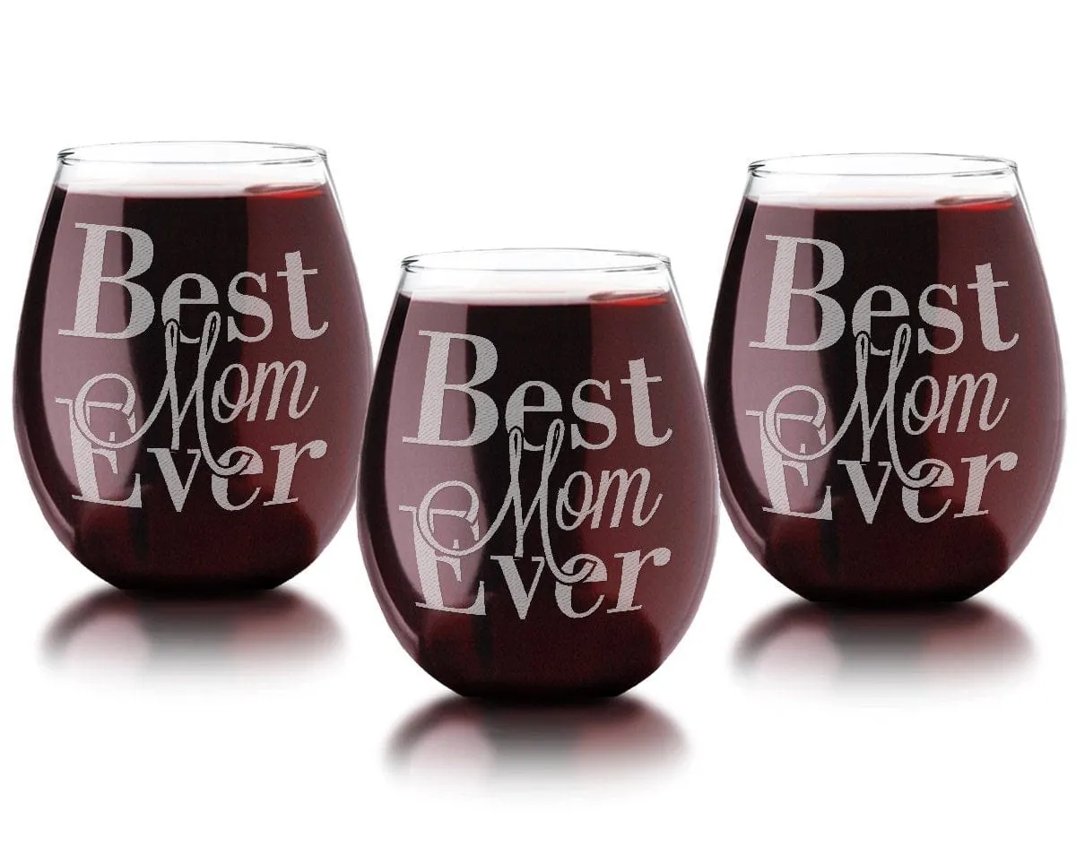 Stemless 21 Oz Best Mom Ever Mothers Day Stemless Wine Glass Birthday Gifts for Mom Mommy Mama New Mom from Husband Children Son Daughter