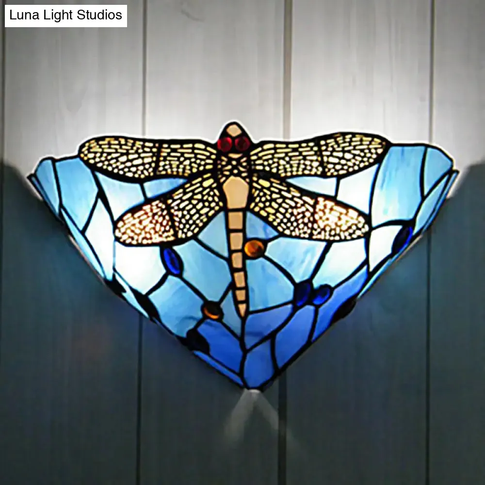 Tiffany Dragonfly Patterned Glass Wall Sconce with Cone Cut Mount