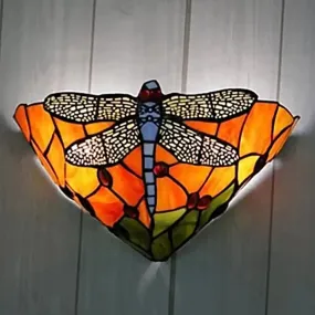 Tiffany Dragonfly Patterned Glass Wall Sconce with Cone Cut Mount