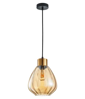 TULIP: Interior Bronze Amber / Smokey Black Wine Glass Ribbed Pendant Lights