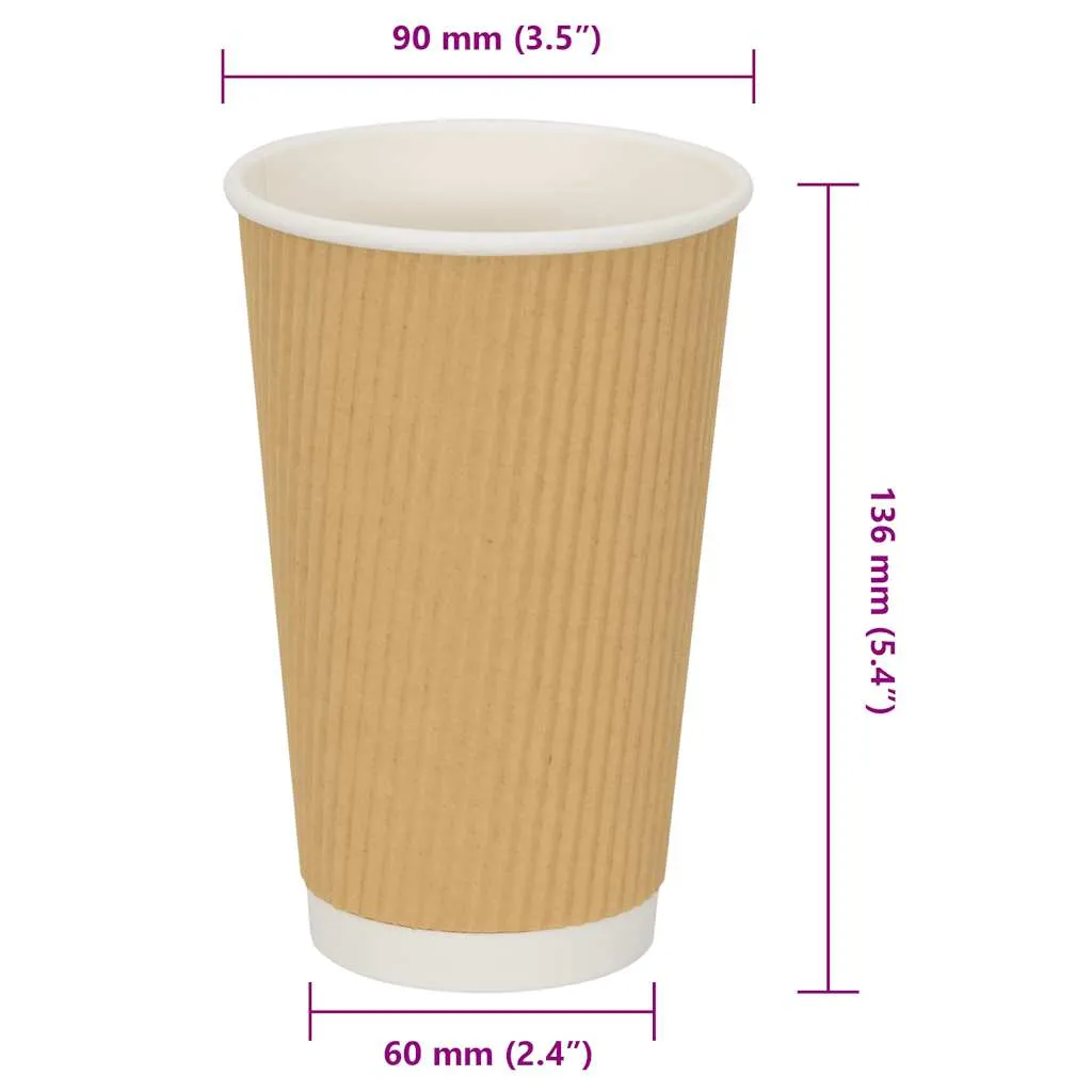 vidaXL Paper Coffee Cups 500 pcs 16oz 400ml Brown