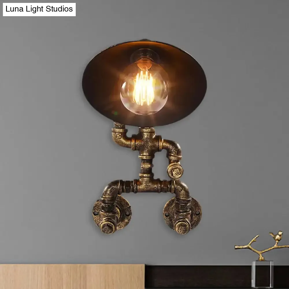 Vintage Cone Wall Sconce with Robot Design & Brass Finish - 1 Head Wrought Iron Sconce Lamp