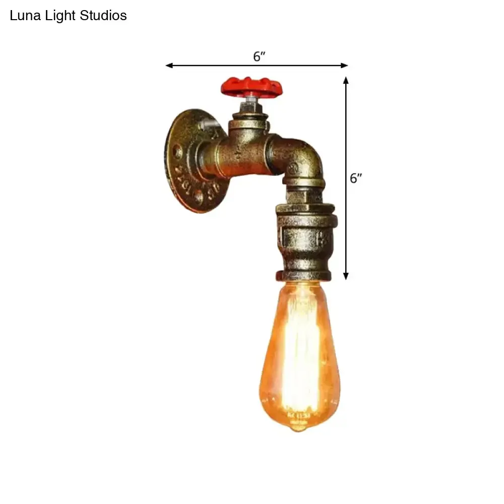 Vintage Gold Water Pipe Wall Mount Lamp with Valve for Restaurants - Metallic Head Wall Lighting