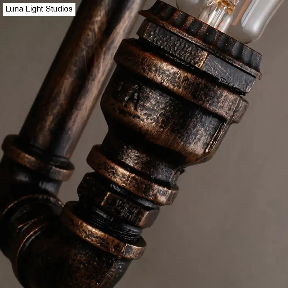 Vintage Iron Wall Light Fixture for Restaurants with Rustic Water Pipe Design and Dual Bulbs